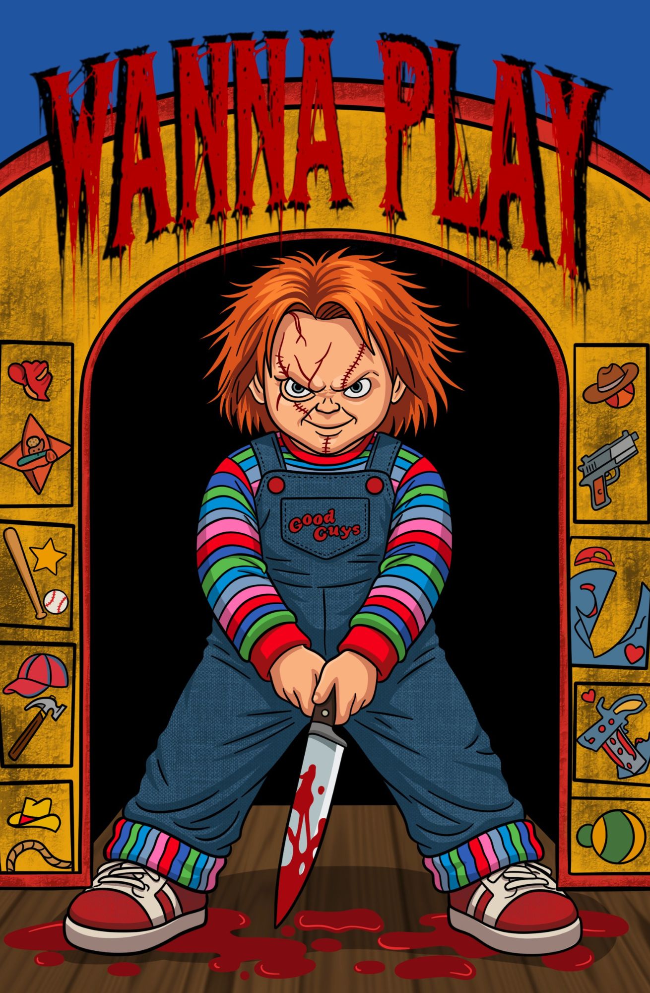 CHUCKY TRIBUTE WANNA PLAY EMBOSSED METAL BY SCOTT STRAKA LTD 6 W/COA