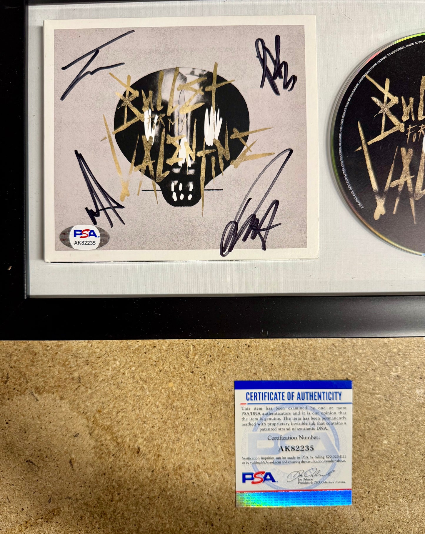 Bullet For My Valentine Complete Band Signed (2022) Framed CD With PSA COA