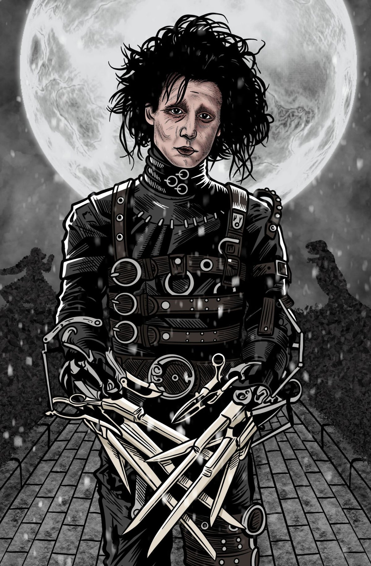 EDWARD SCISSOR HANDS TRIBUTE GLOW IN THE DARK METAL BY SCOTT STRAKA LTD 10 W/COA