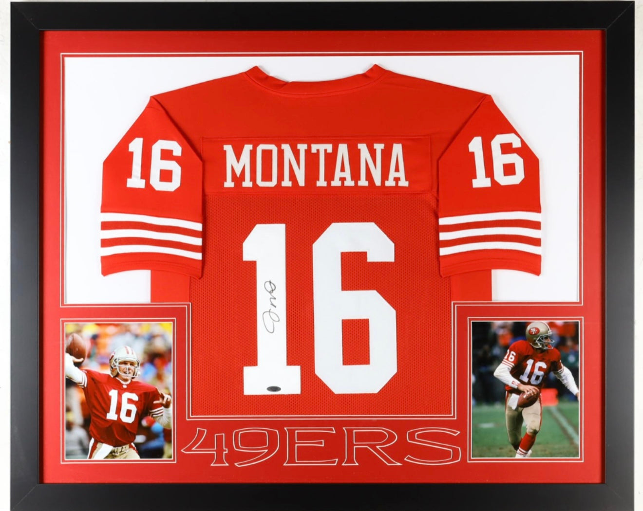 Signed custom framed Joe Montana 49ers Jersey JSA COA