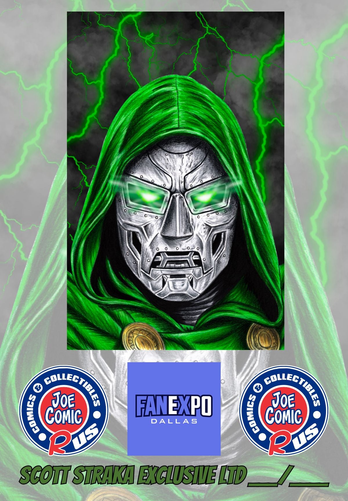 ROBERT DOWNEY JR TRIBUTE DOOM RIPPLE EMERALD HOLOFOIL BY SCOTT STRAKA LTD 25 W/COA