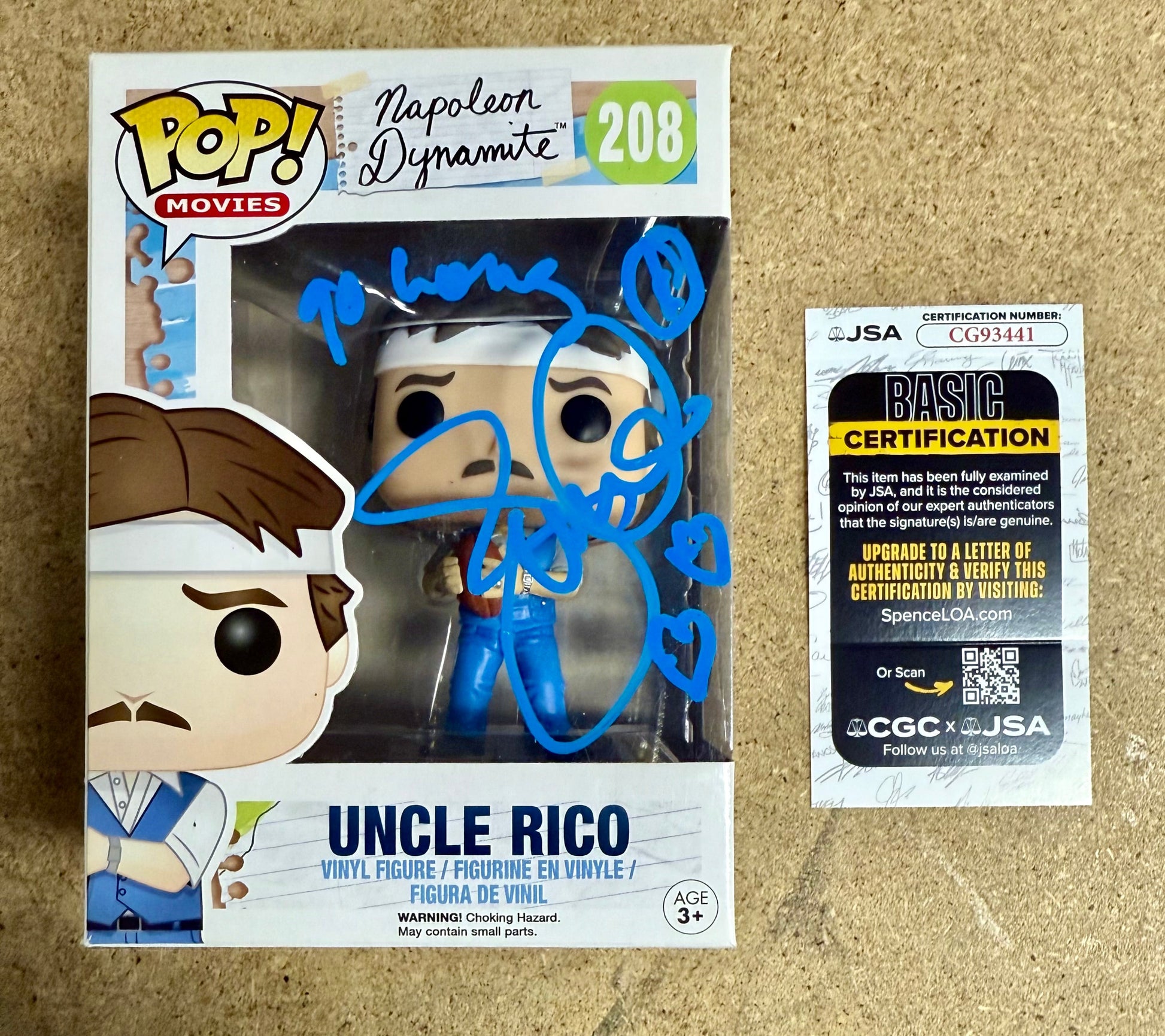 Jon Gries Signed Uncle Rico Napoleon Dynamite Vaulted 2015 Funko Pop! #208 With JSA COA