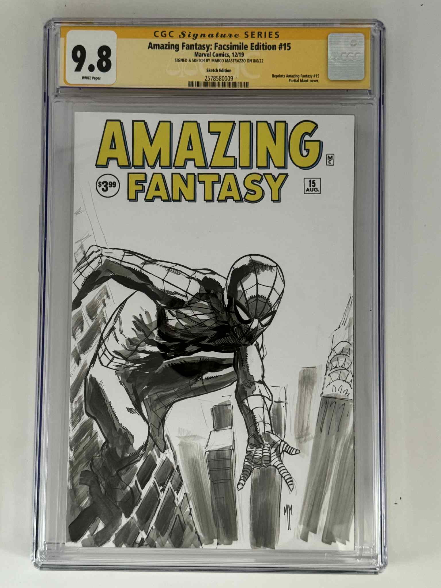[Signed & Sketch by Marco Mastrazzo] Amazing Fantasy #15 CGC 9.8 Yellow Label Exclusive Sketch Var