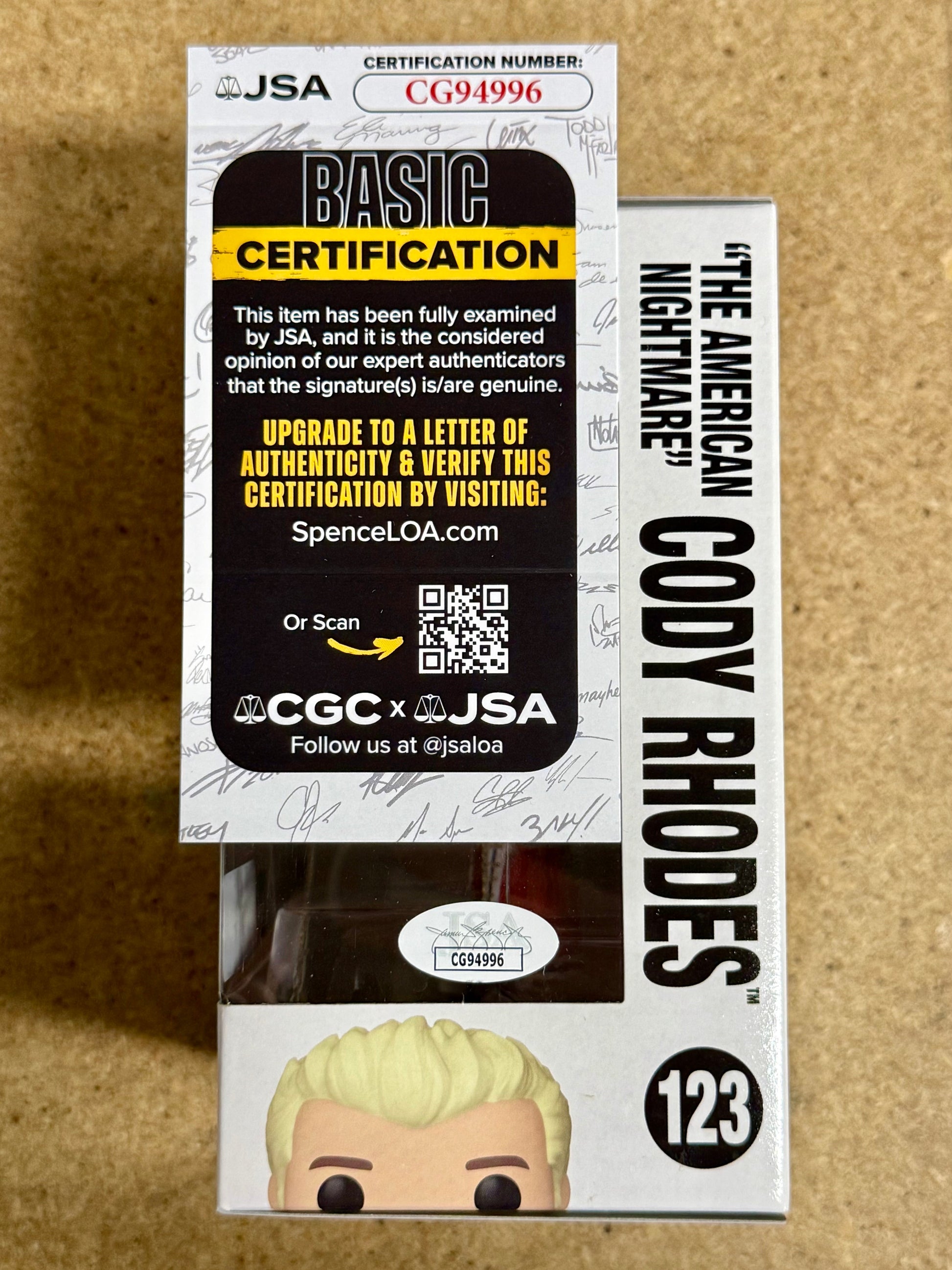 Cody Rhodes “The American Nightmare” WWE Signed Exclusive Funko Pop! #123 With JSA COA