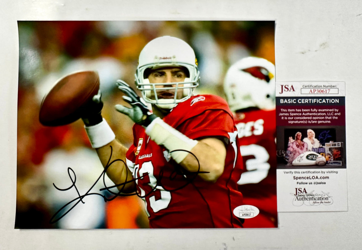 Kurt Warner Signed NFL Arizona Cardinals QB Passing 8x10 Photo With JSA COA