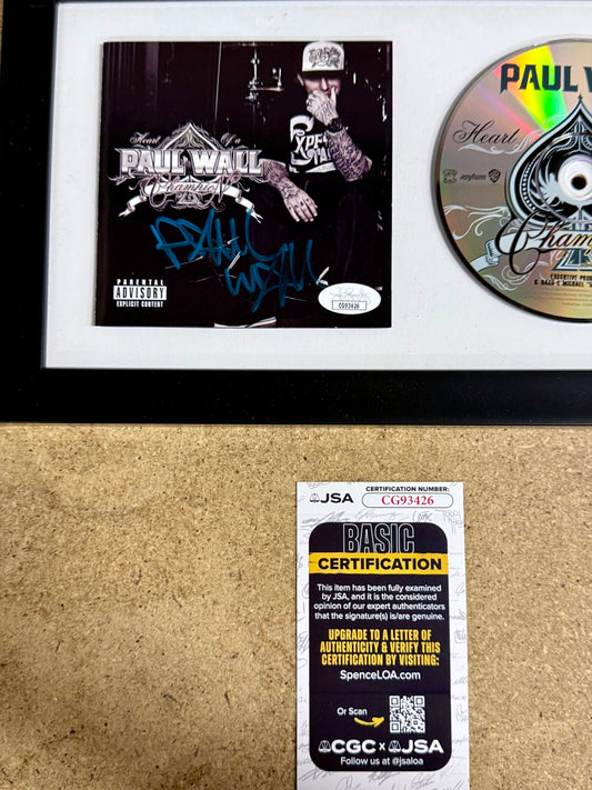Rapper Paul Wall Signed “Heart Of A Champion” (2010) Framed CD With JSA COA