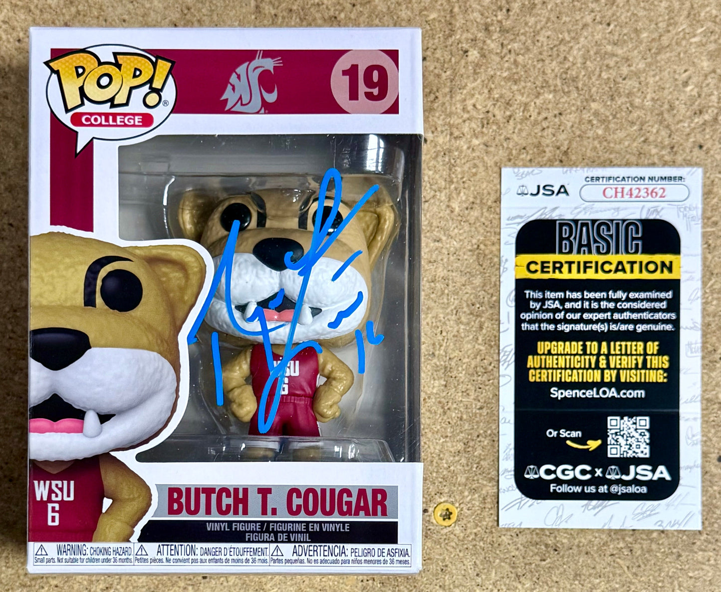 Ryan Leaf Signed NCAA Butch Cougar #19 WSU Washington State Funko Pop W/ JSA COA