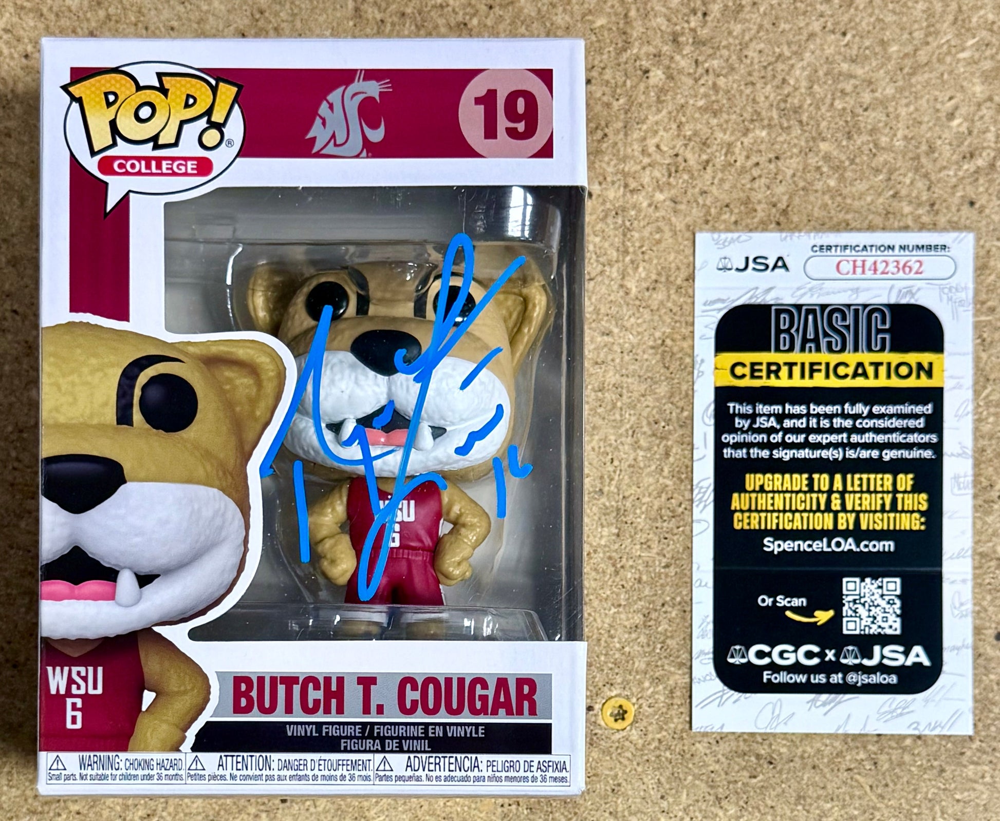 Ryan Leaf Signed NCAA Butch Cougar #19 WSU Washington State Funko Pop W/ JSA COA