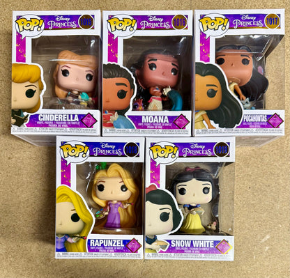Funko Pop! Disney Ultimate Princess Moana, Snow White, Rapunzel, Cinderella & Pocahontas Complete Set Of 5