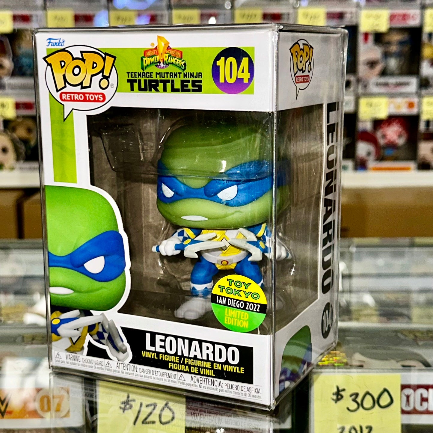 Funko Pop! Retro Toys Leonardo #104 Ninja Turtles X Blue Power Ranger 2022 SDCC Toy Tokyo Exclusive