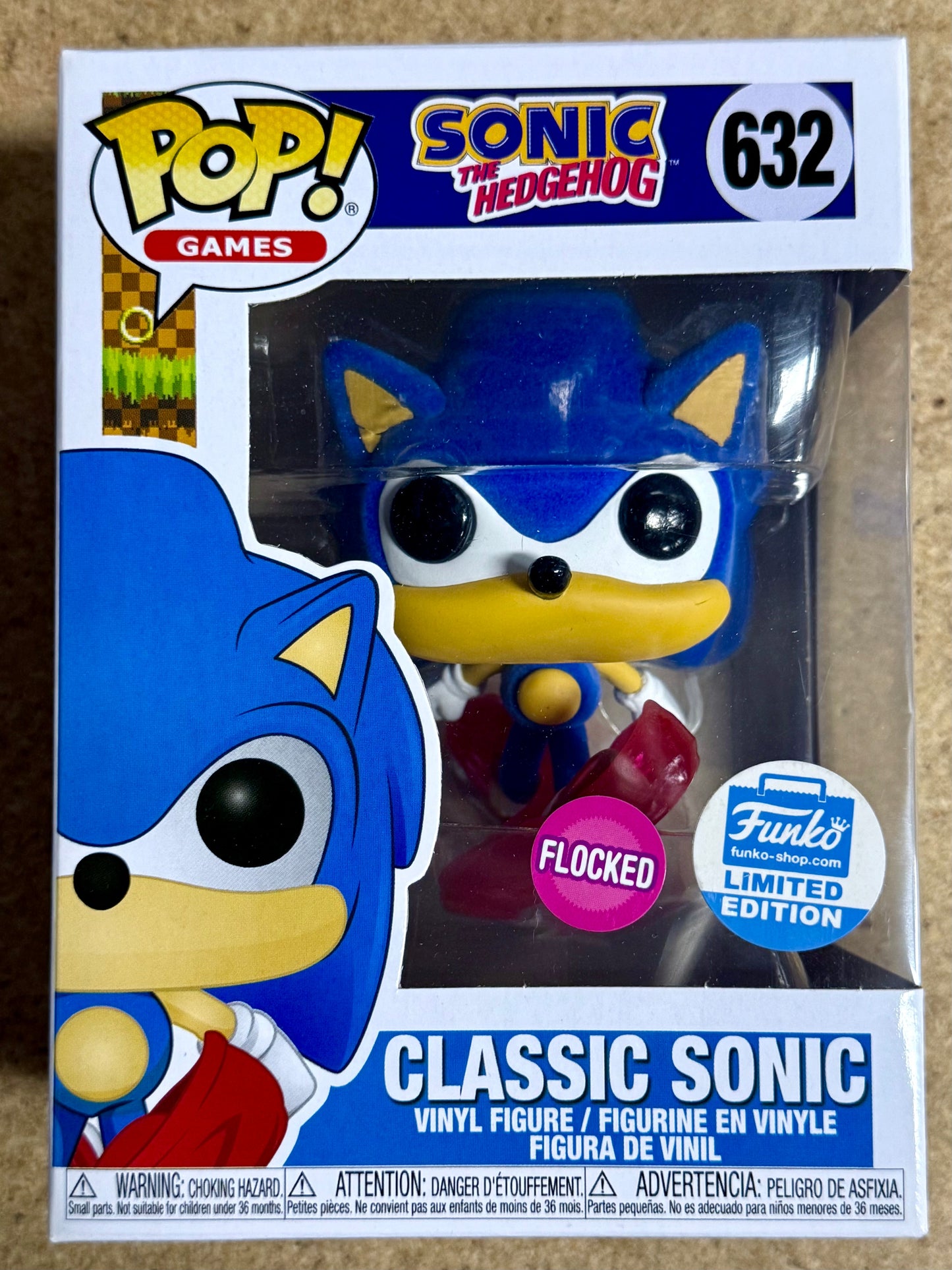 Funko Pop! Games Flocked Classic Sonic The Hedgehog #632 FS 2020 Exclusive