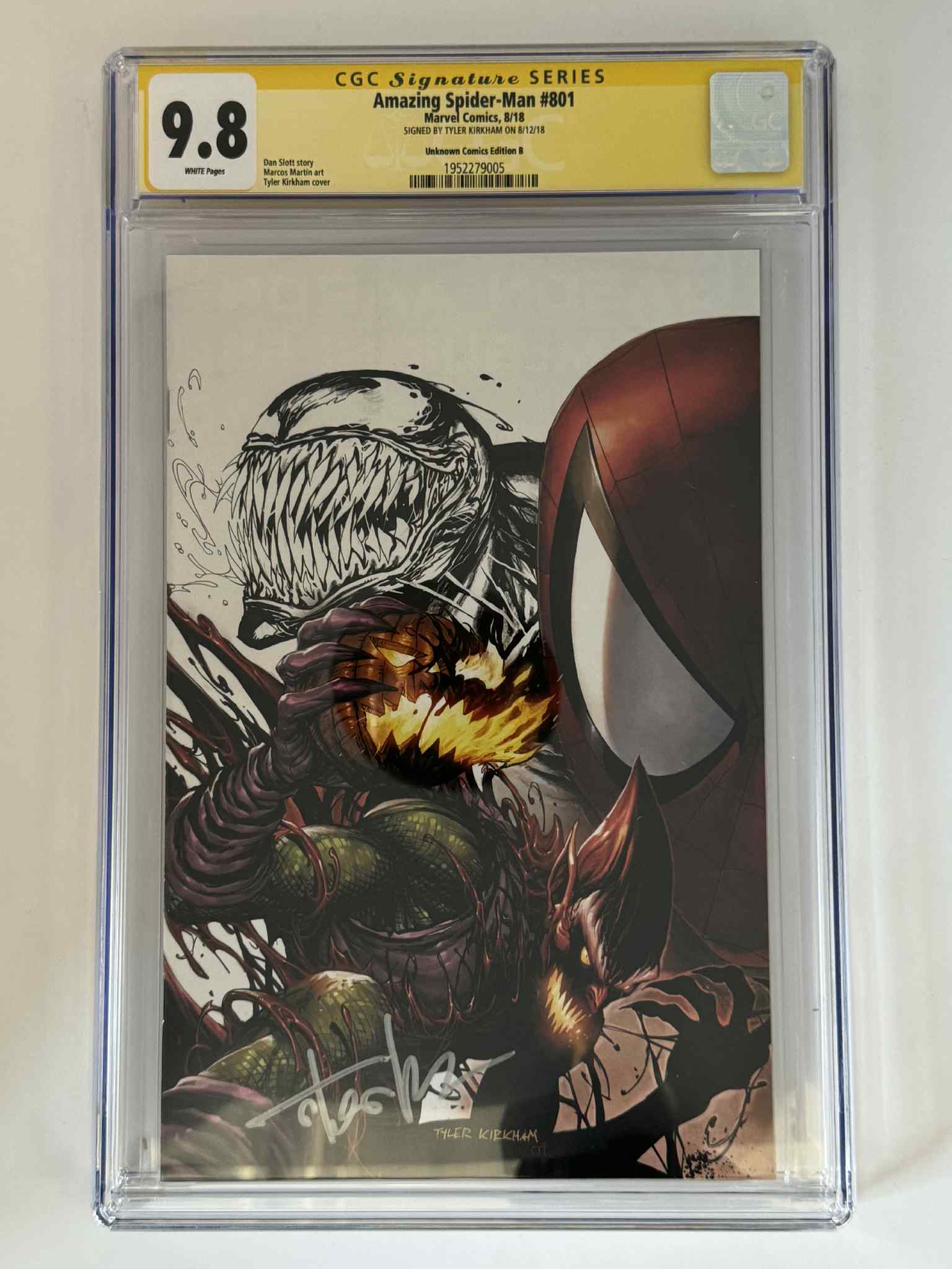 [Signed by Tyler Kirkham] Amazing Spider-Man #801 CGC 9.8 Yellow Label Exclusive Color Splash Var
