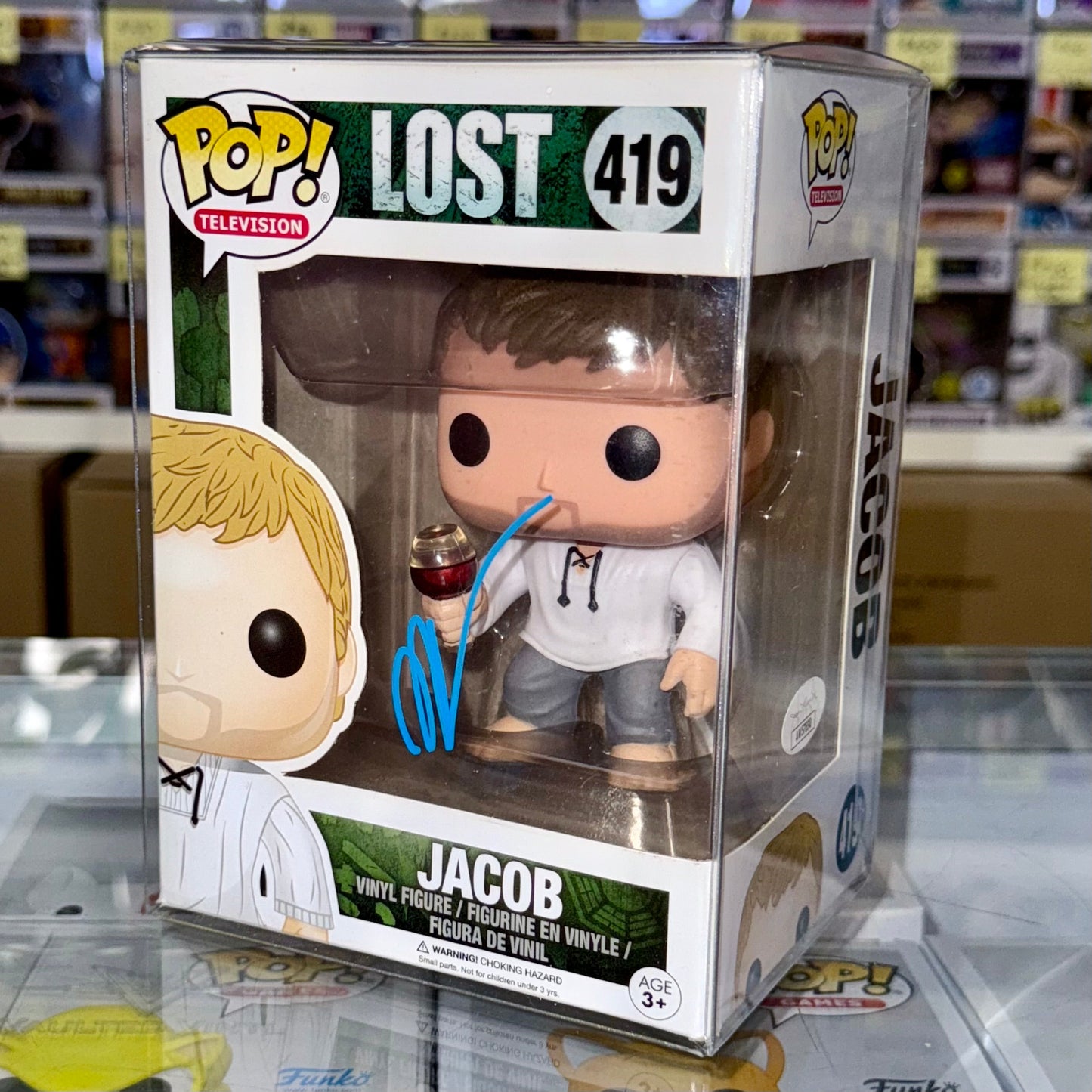 Mark Pellegrino Signed LOST Jacob Vaulted Funko Pop! #419 With JSA COA