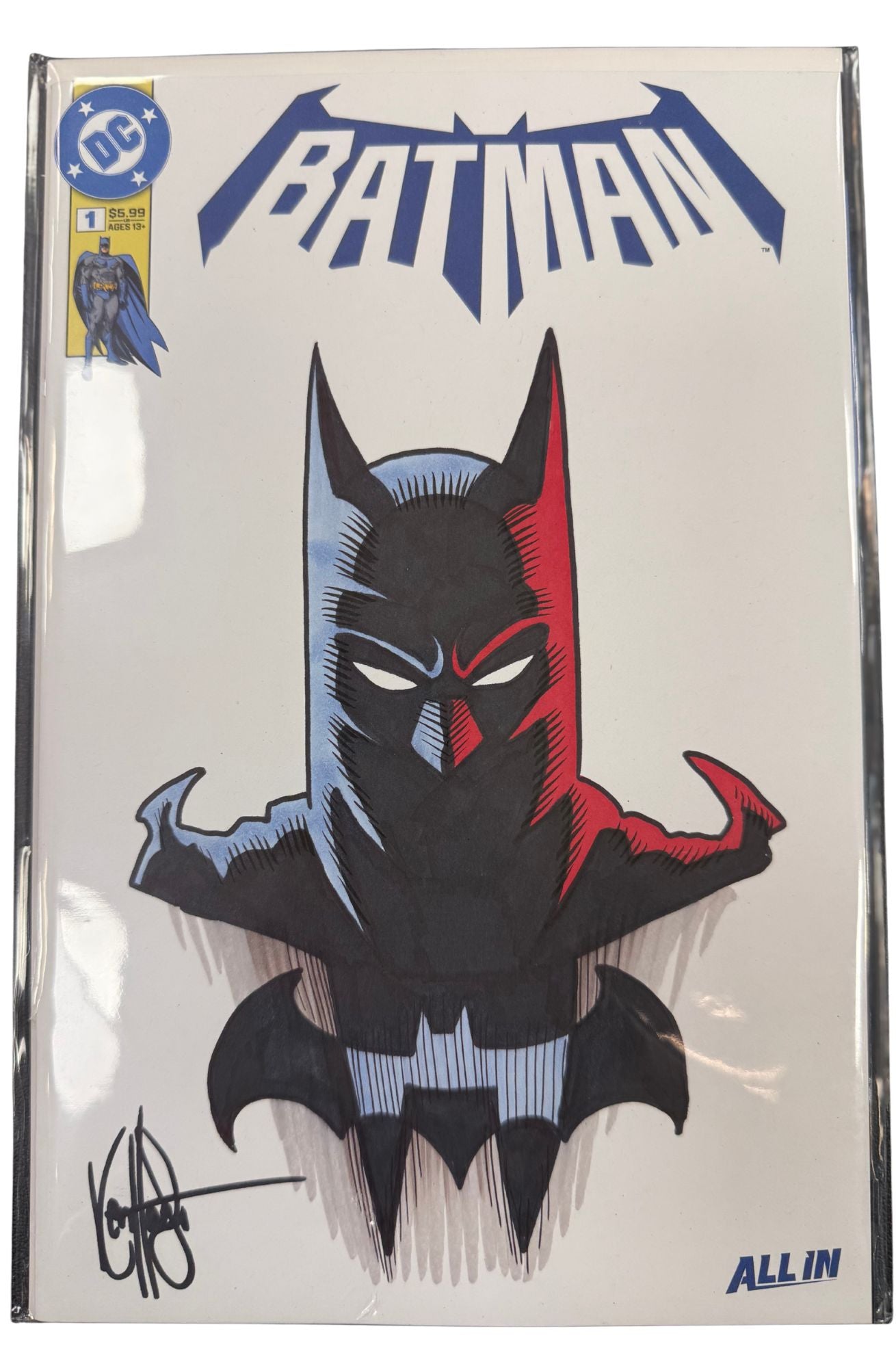 KEN HAESER BATMAN FULL COLOR SKETCH ON A BATMAN #1 BLANK W/COA