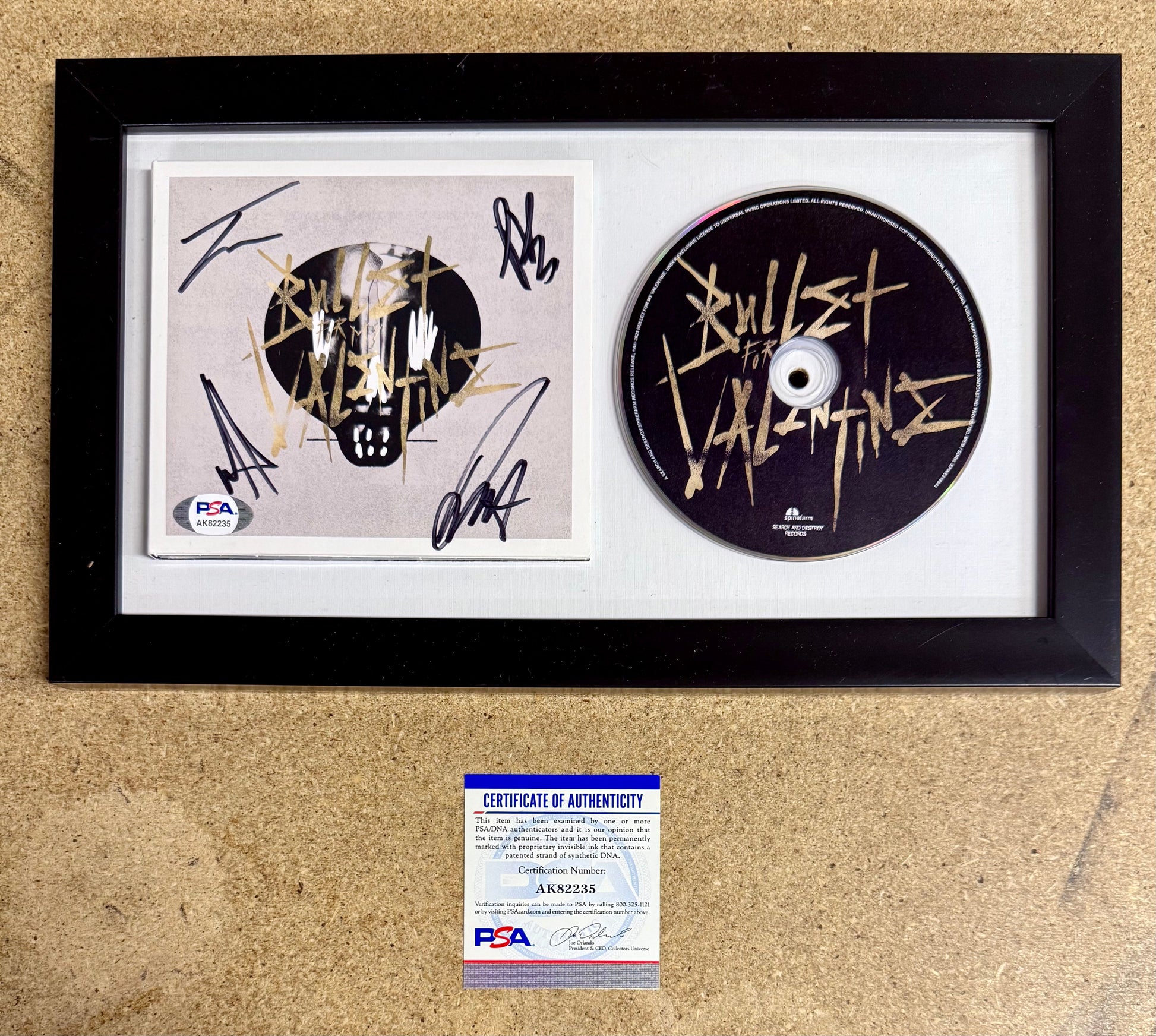 Bullet For My Valentine Complete Band Signed (2022) Framed CD With PSA COA