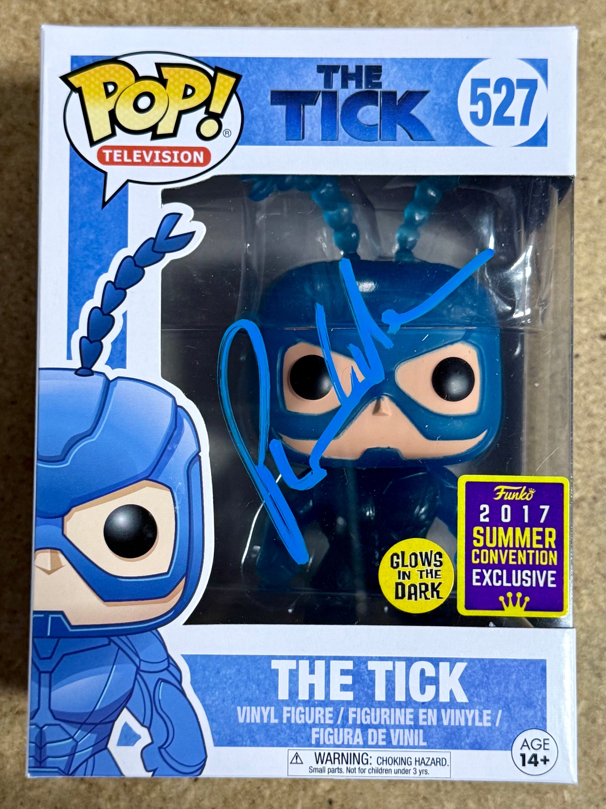 Patrick Warburton Signed The Tick Funko Pop! #527 SDCC 2017 Glow Summer Exclusive With JSA COA
