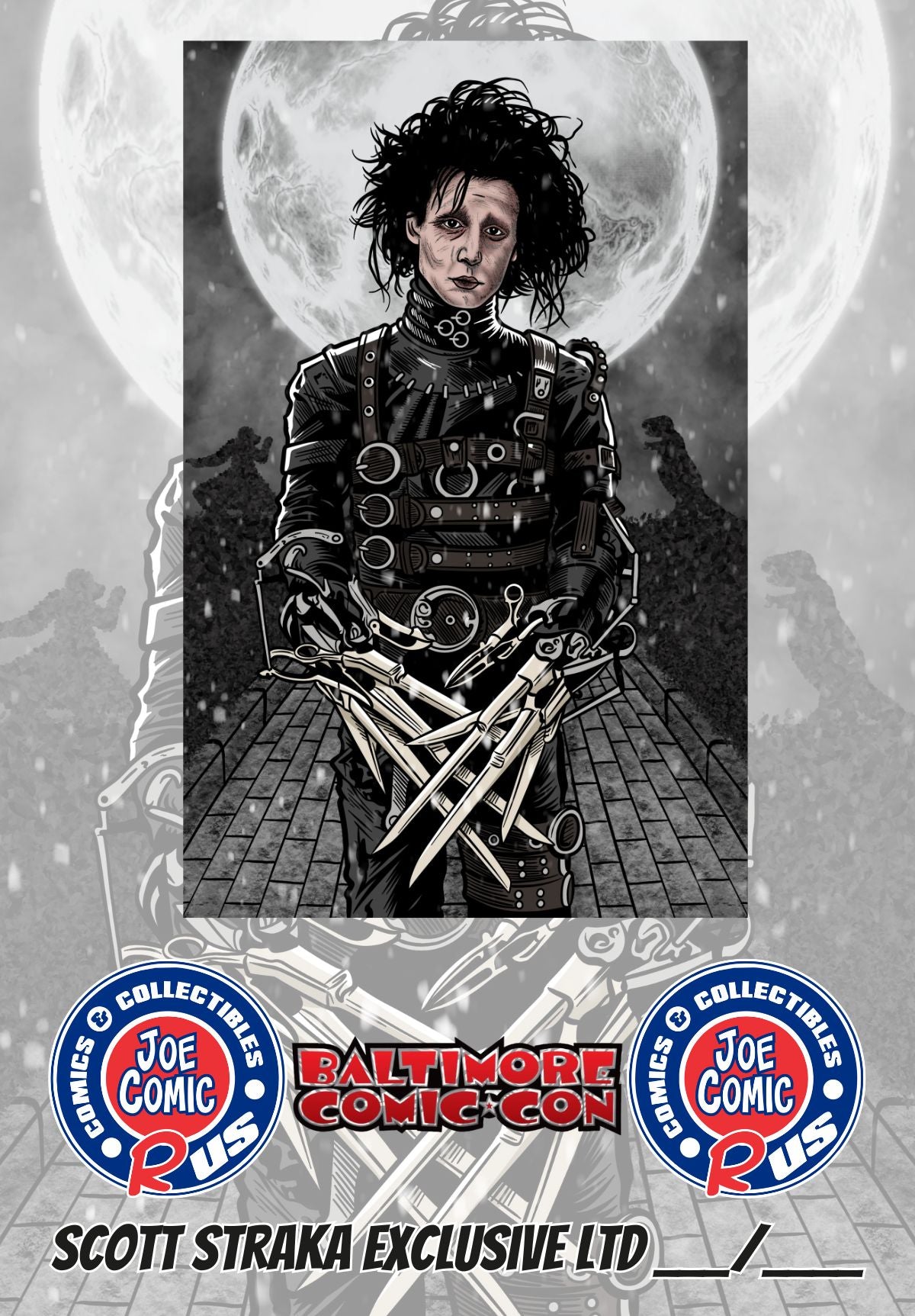 EDWARD SCISSOR HANDS TRIBUTE GLOW IN THE DARK METAL BY SCOTT STRAKA LTD 10 W/COA