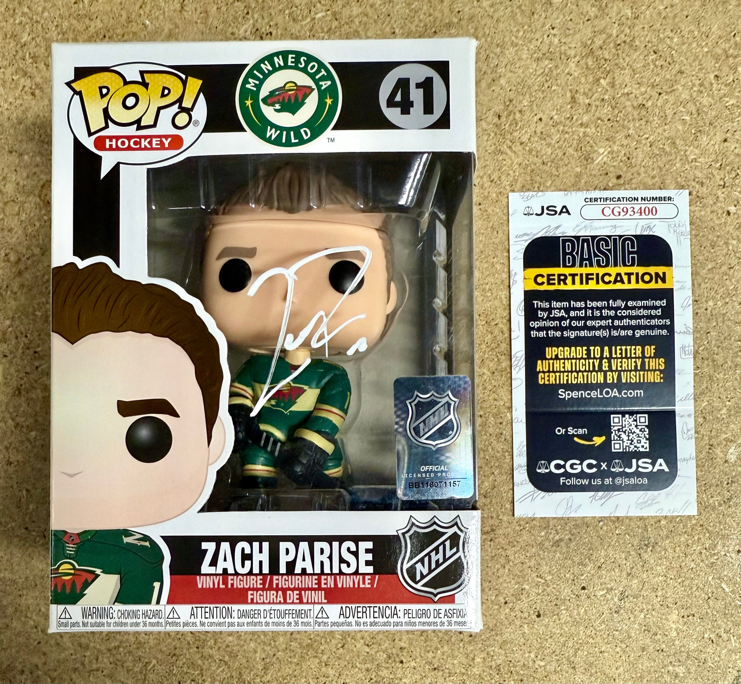 Zach Parise Signed NHL Minnesota Wild Vaulted Funko Pop! #41 With JSA COA 2018