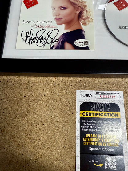 Jessica Simpson Signed Happy Christmas Framed Holiday CD Booklet With JSA COA