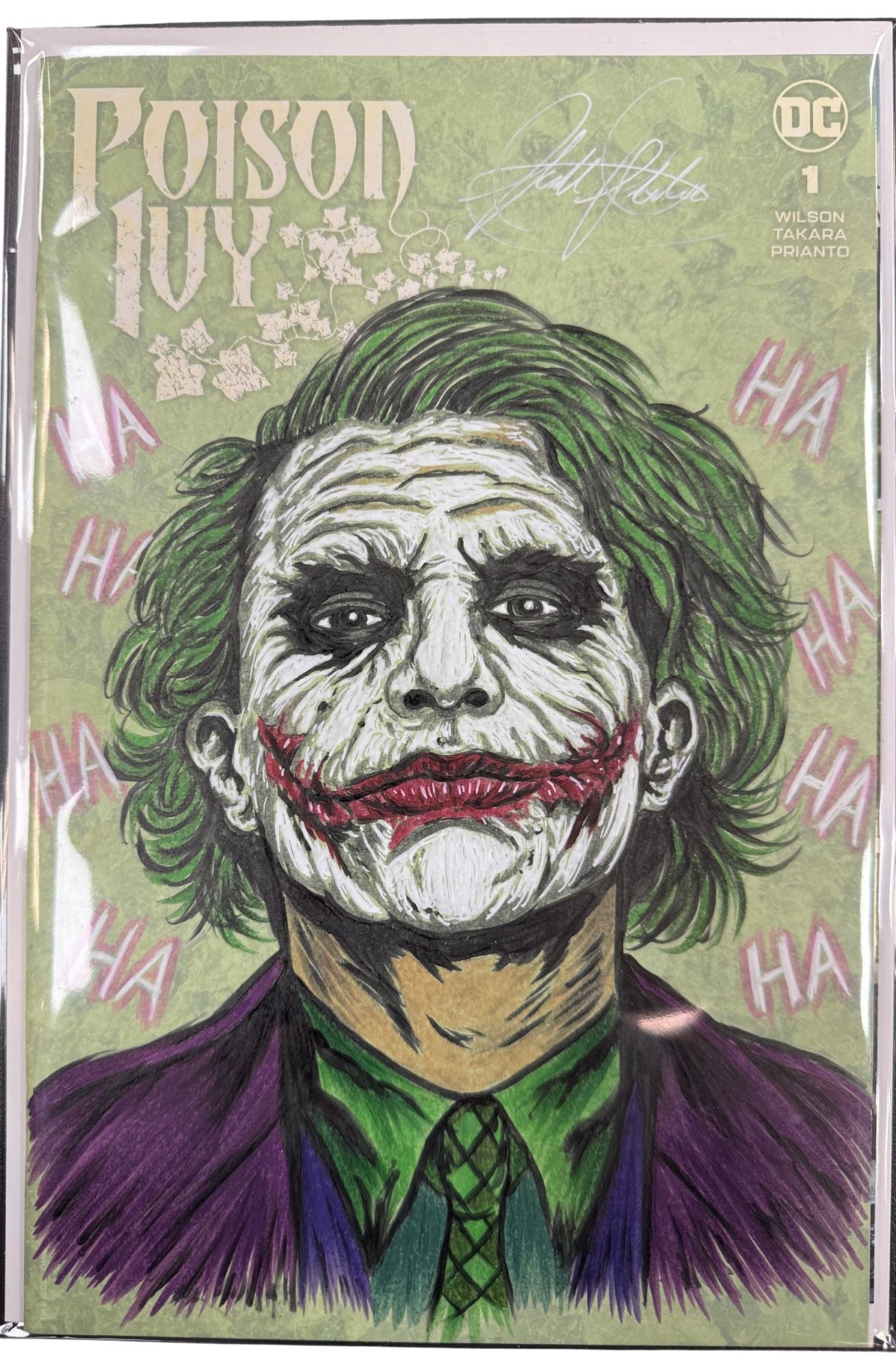 HEATH LEDGER FULL COLOR SKETCH BY SCOTT STRAKA ON A POSION IVY 1 BLANK