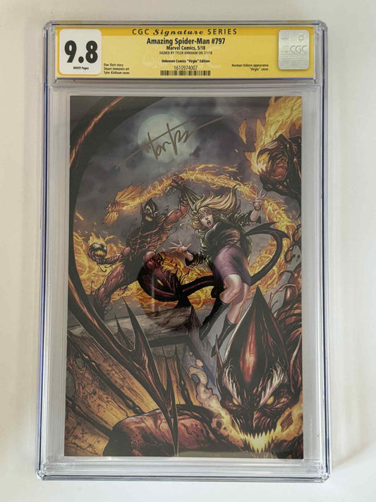 [Signed by Tyler Kirkham] Amazing Spider-Man #797 CGC 9.8 Yellow Label Exclusive Virgin Var