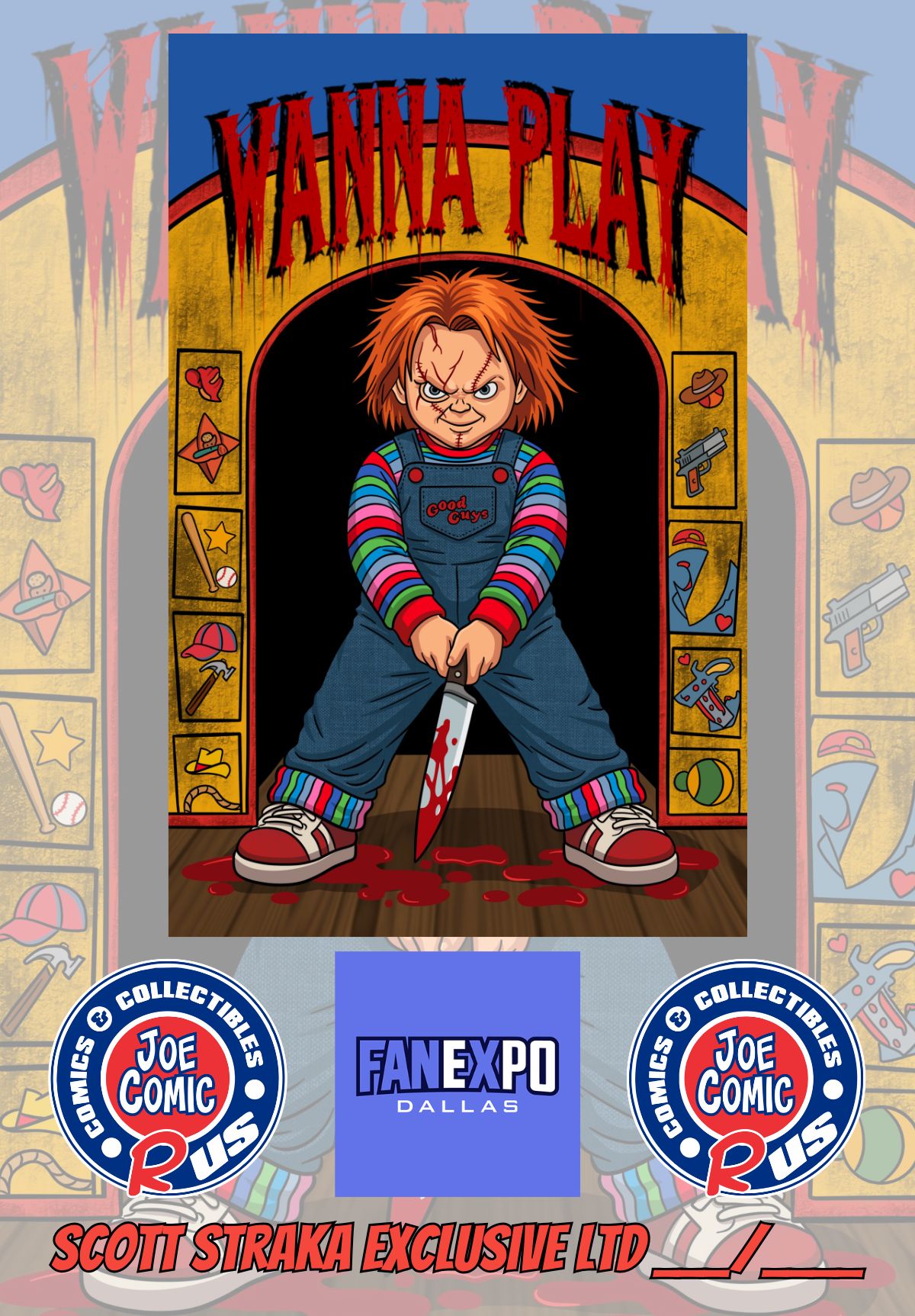 CHUCKY TRIBUTE WANNA PLAY EMBOSSED METAL BY SCOTT STRAKA LTD 6 W/COA
