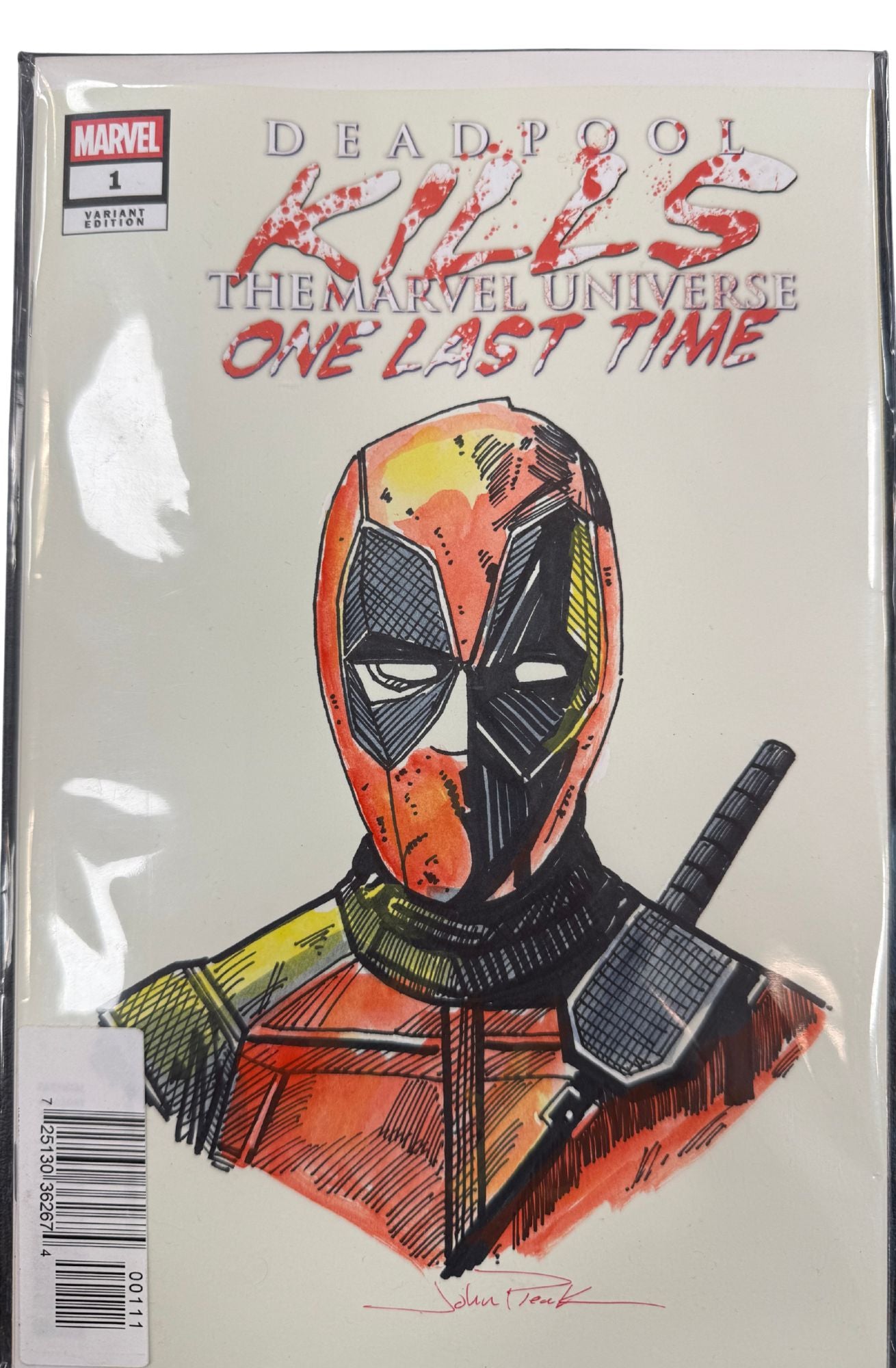 JOHN PLEAK FULL COLOR DEADPOOL SKETCH ON DEADPOOL KILLS #1 BLANK W/COA